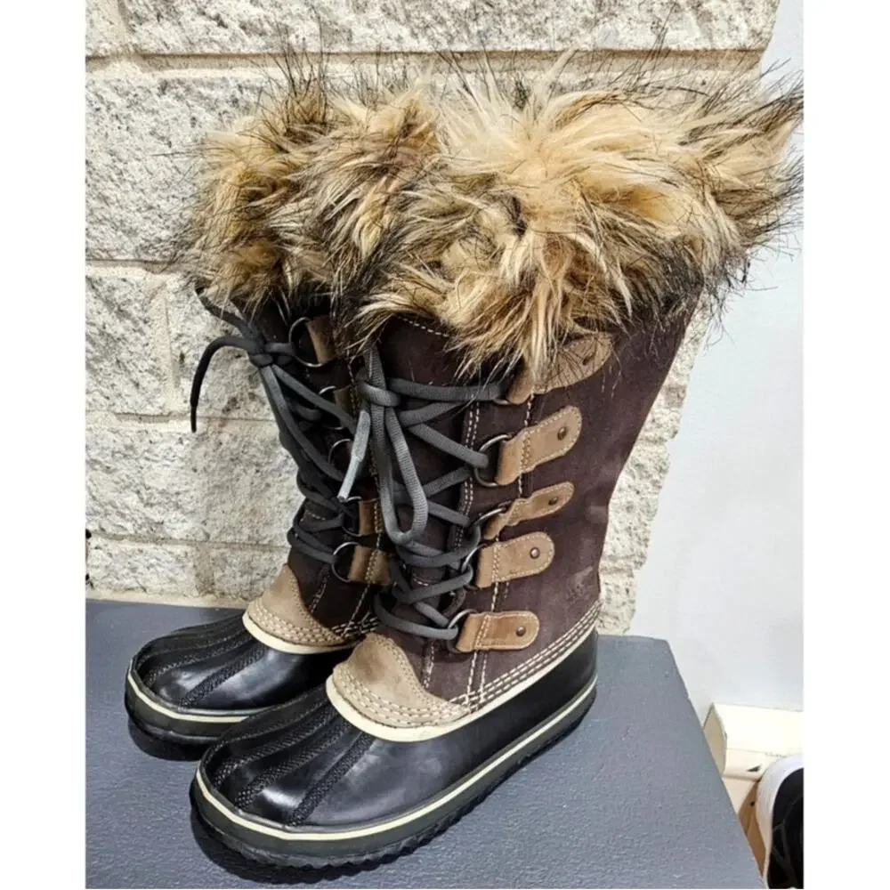 Sorel Joan of Arctic Winter Boots, Faux Fur, Snow Waterproof, Lace, Womens Sz 7